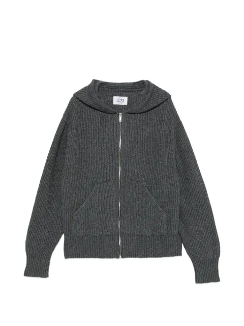 LC23 ribbed-knit zip-up hoodie sweater