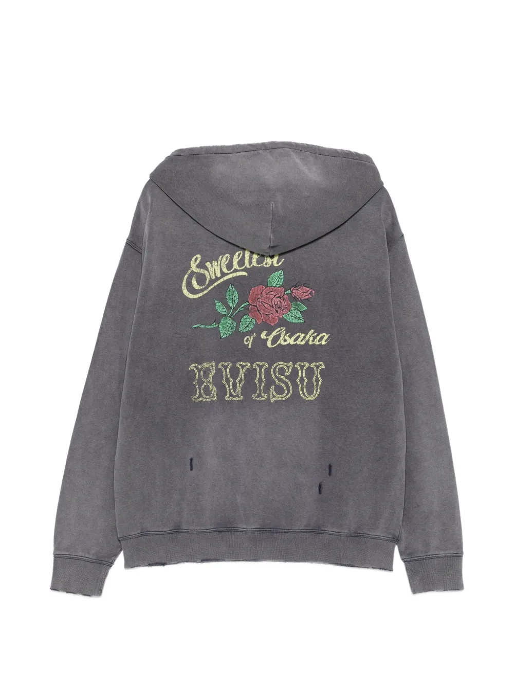 EVISU distressed logo-print hoodie Grijs