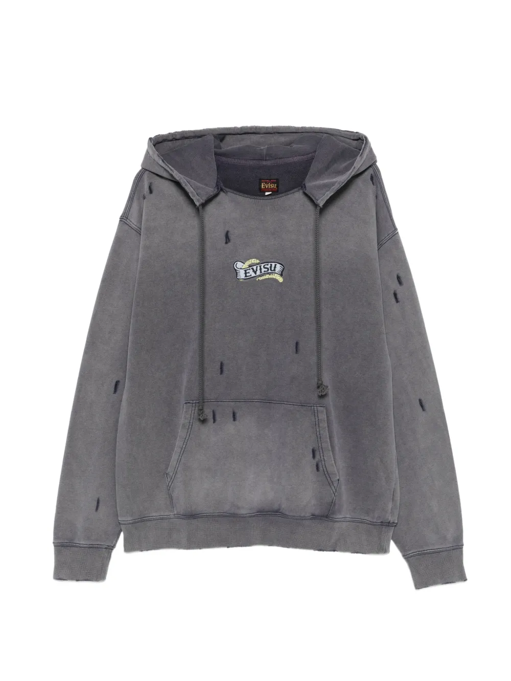 EVISU distressed logo-print hoodie Grijs