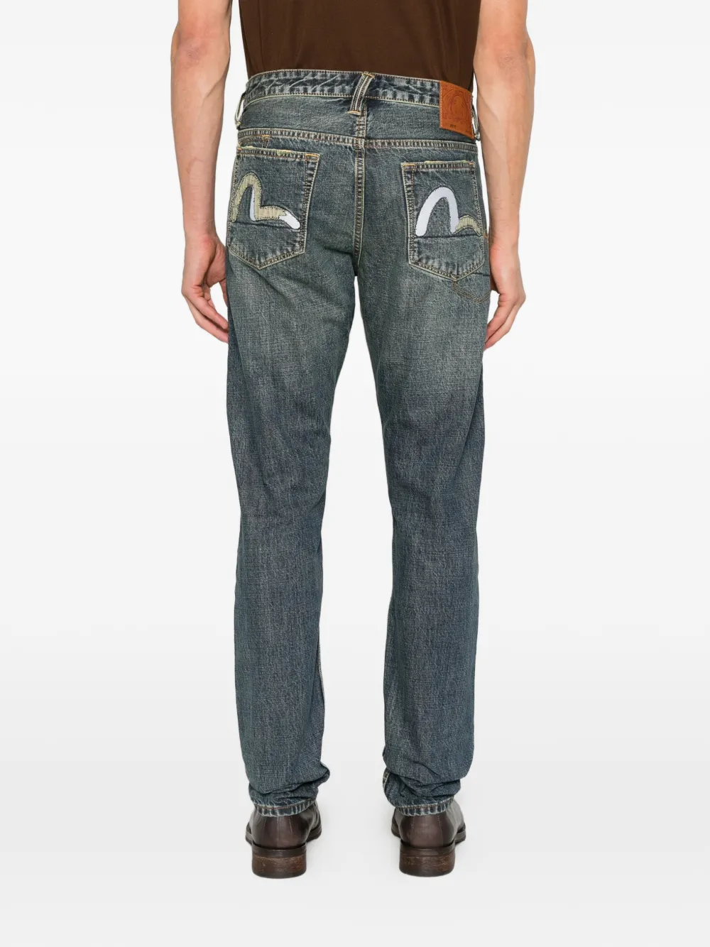 EVISU Seagull-print whiskered jeans Blauw