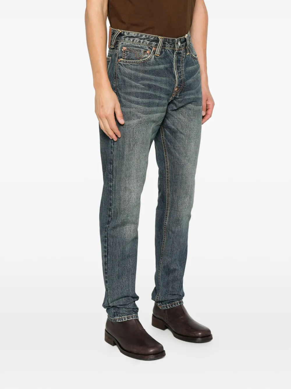 EVISU Seagull-print whiskered jeans Blauw