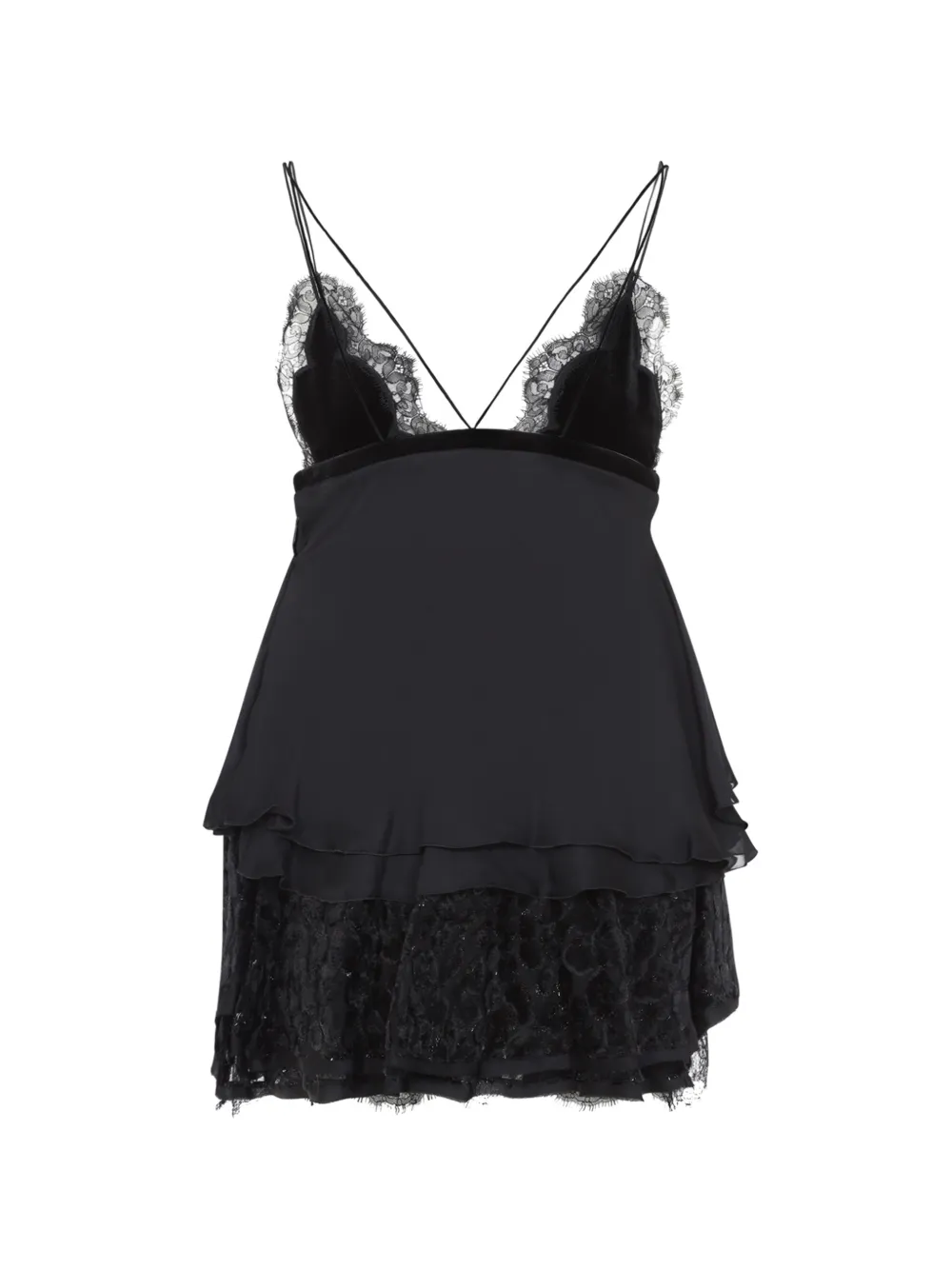 Roberto Cavalli lace-trim tiered mini dress Zwart
