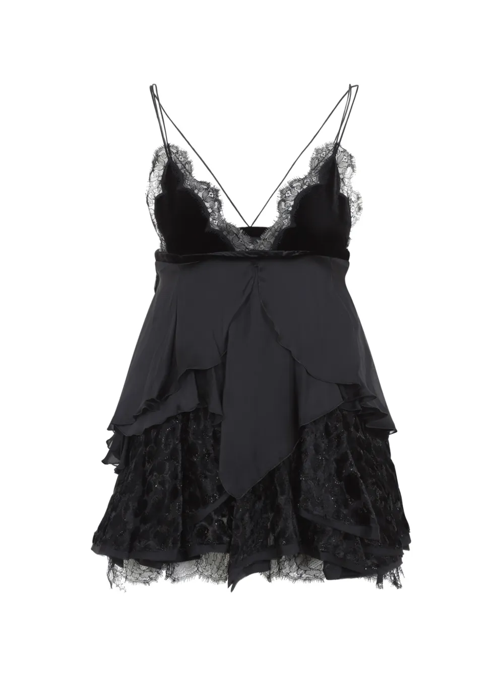 Roberto Cavalli lace-trim tiered mini dress Zwart