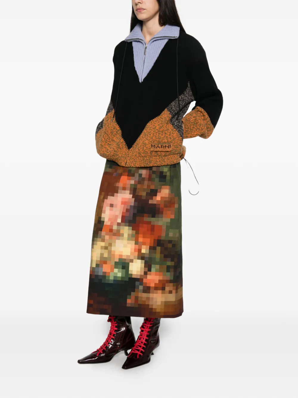 Marni colour-block intarsia-knit sweater Zwart