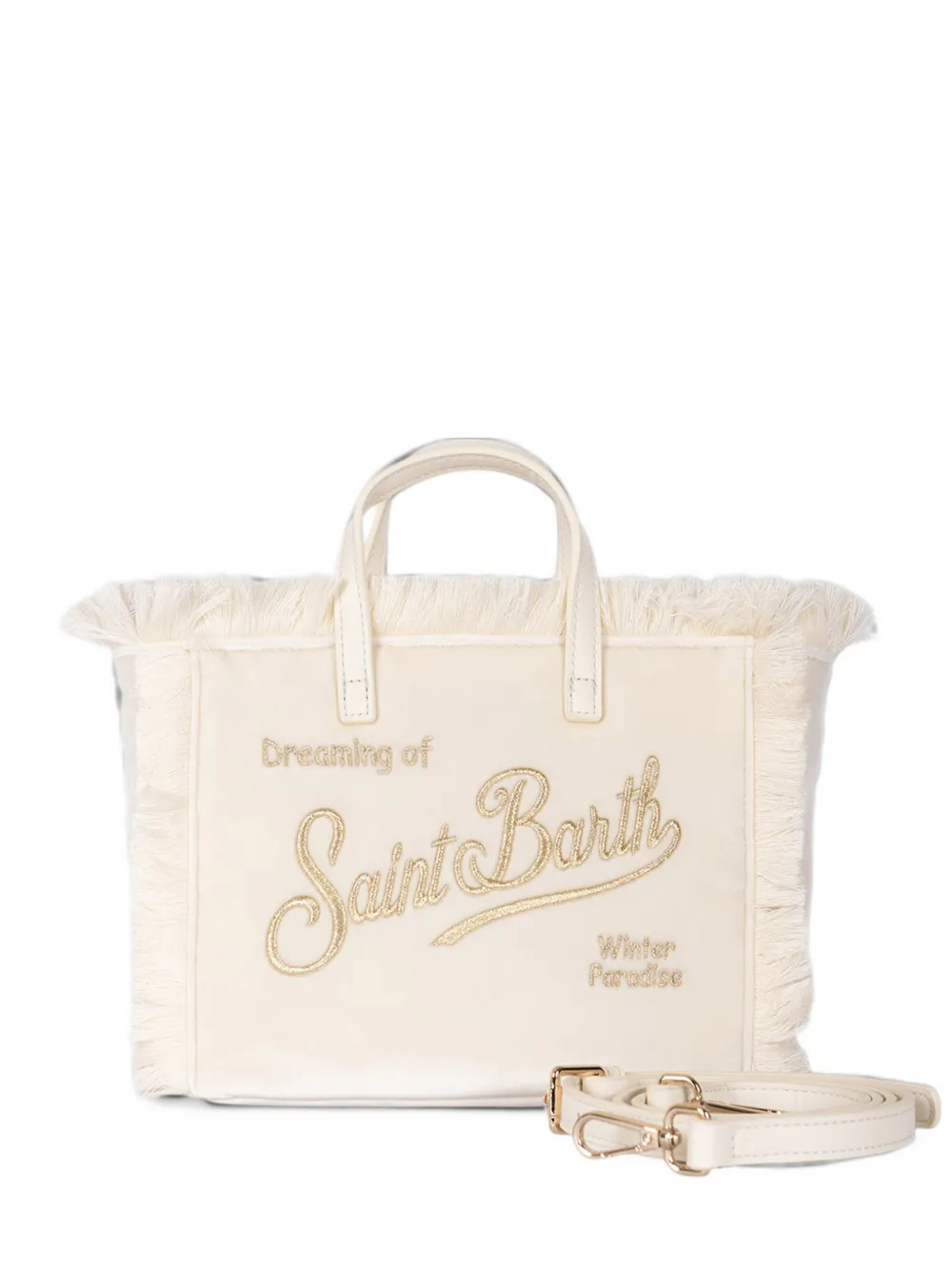 MC2 Saint Barth mini Vanity fringe-trim logo-embroidered tote bag Beige