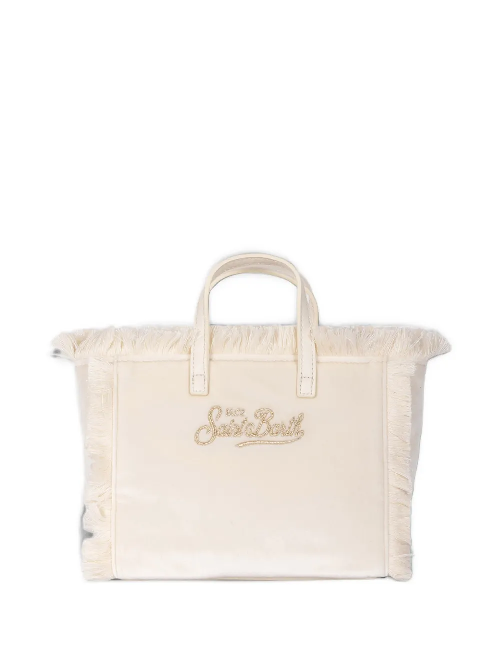 MC2 Saint Barth mini Vanity fringe-trim logo-embroidered tote bag Beige
