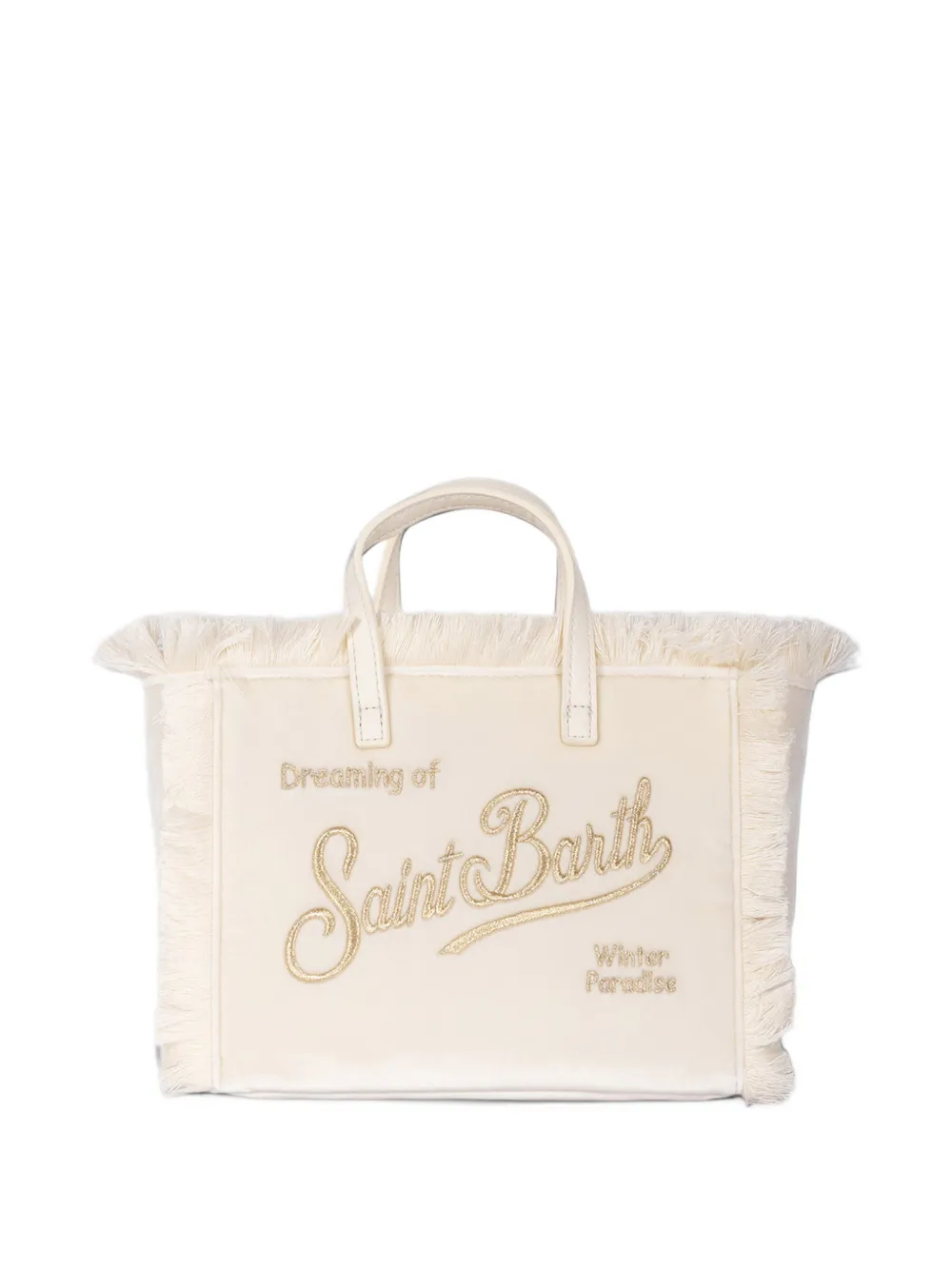 MC2 Saint Barth mini Vanity fringe-trim logo-embroidered tote bag Beige