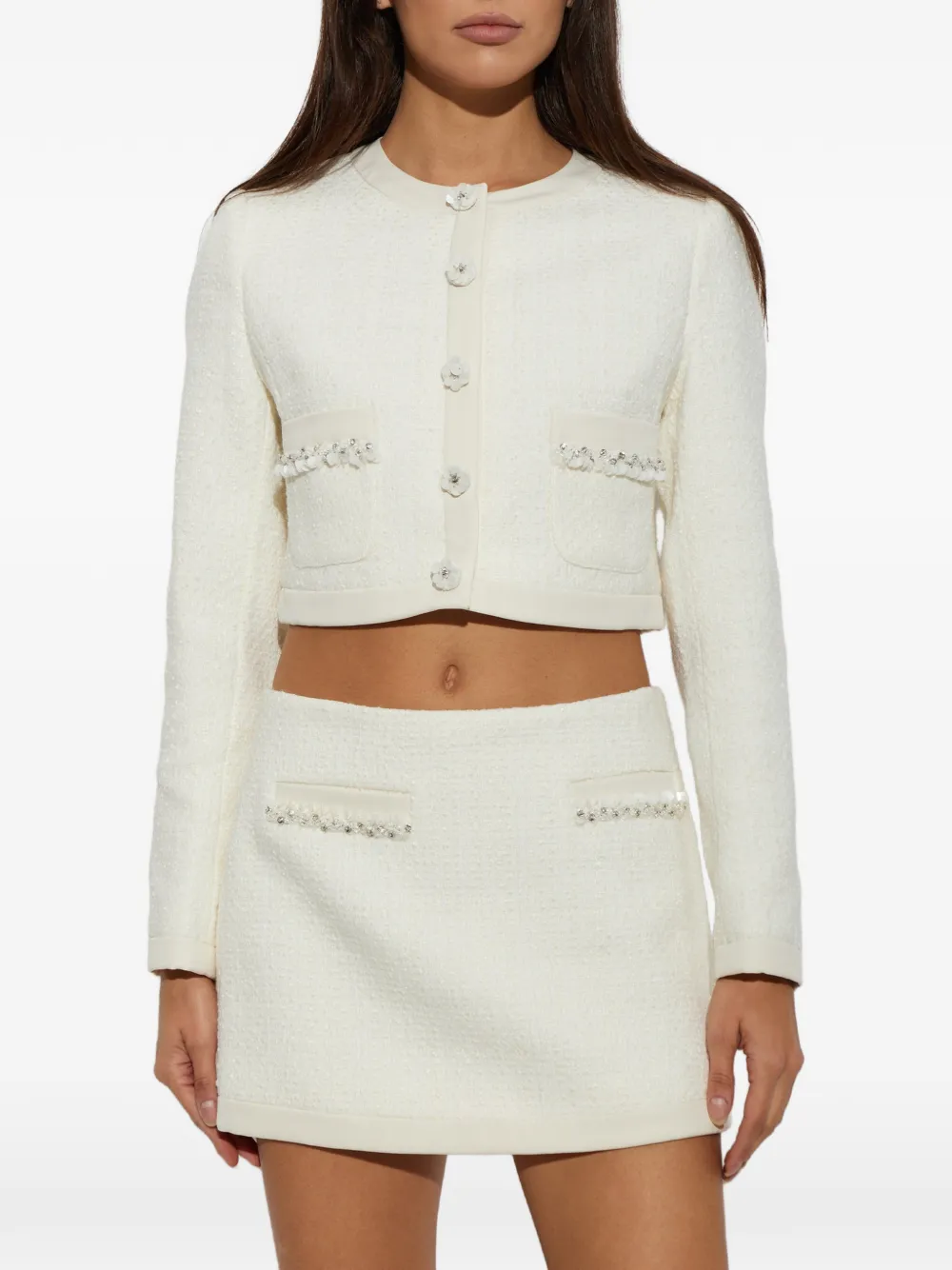 LoveShackFancy Alphie cropped tweed blazer Beige