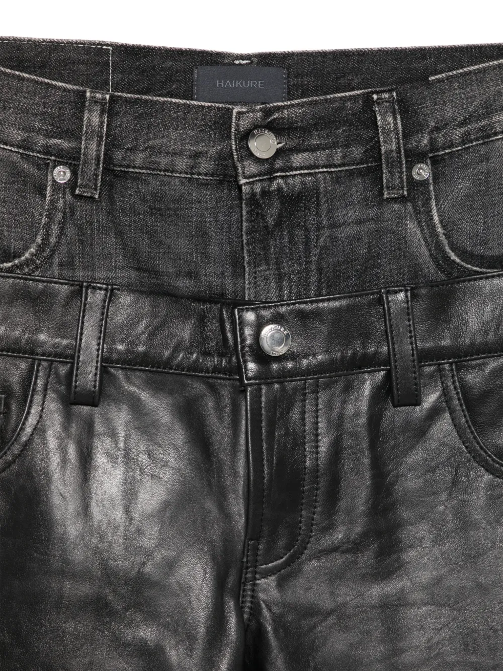 Haikure panelled leather-trimmed jeans Zwart