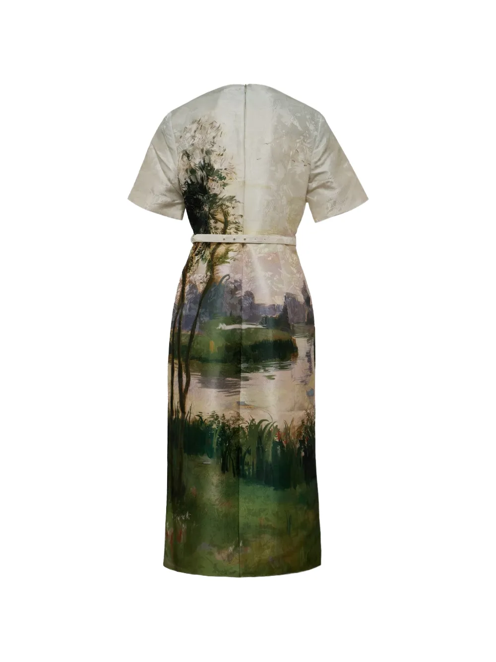 Leo Lin Elizabeth midi-jurk met korte mouwen en jacquardpatroon Groen