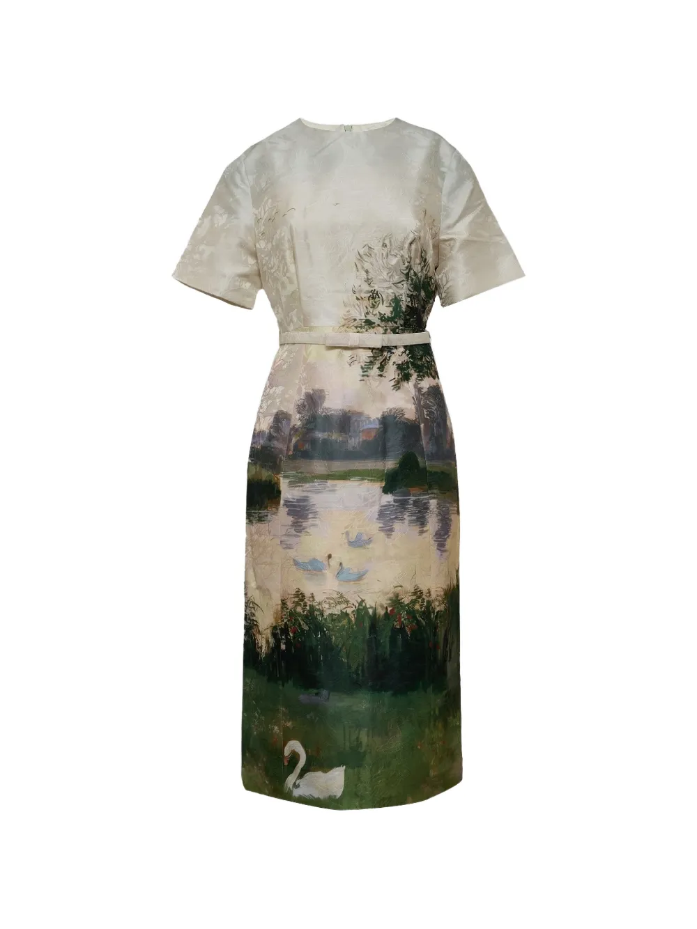 Leo Lin Elizabeth Jacquard-Midikleid mit kurzen Ärmeln - Grün