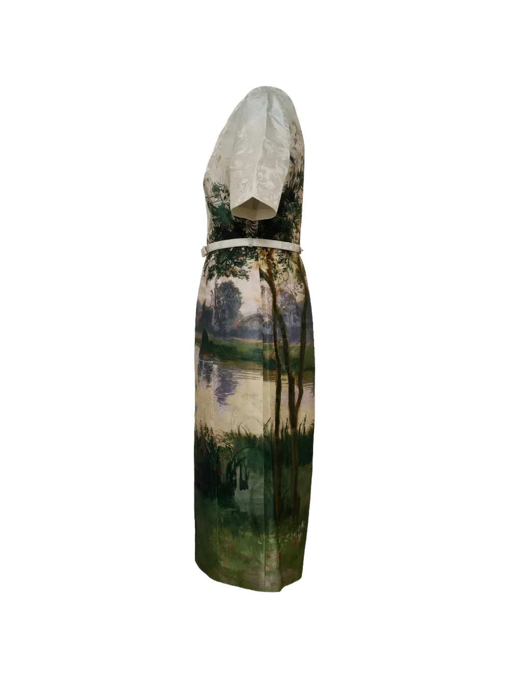 Leo Lin Elizabeth midi-jurk met korte mouwen en jacquardpatroon Groen