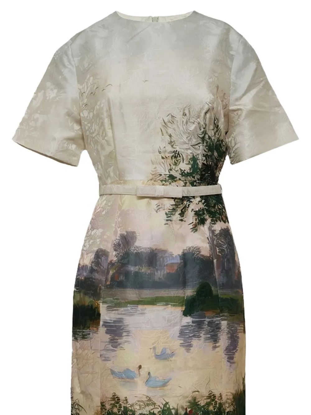 Leo Lin Elizabeth midi-jurk met korte mouwen en jacquardpatroon Groen