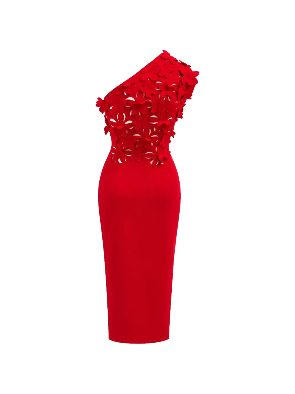 Liviana Conti floral-appliqué one-shoulder midi dress Rood