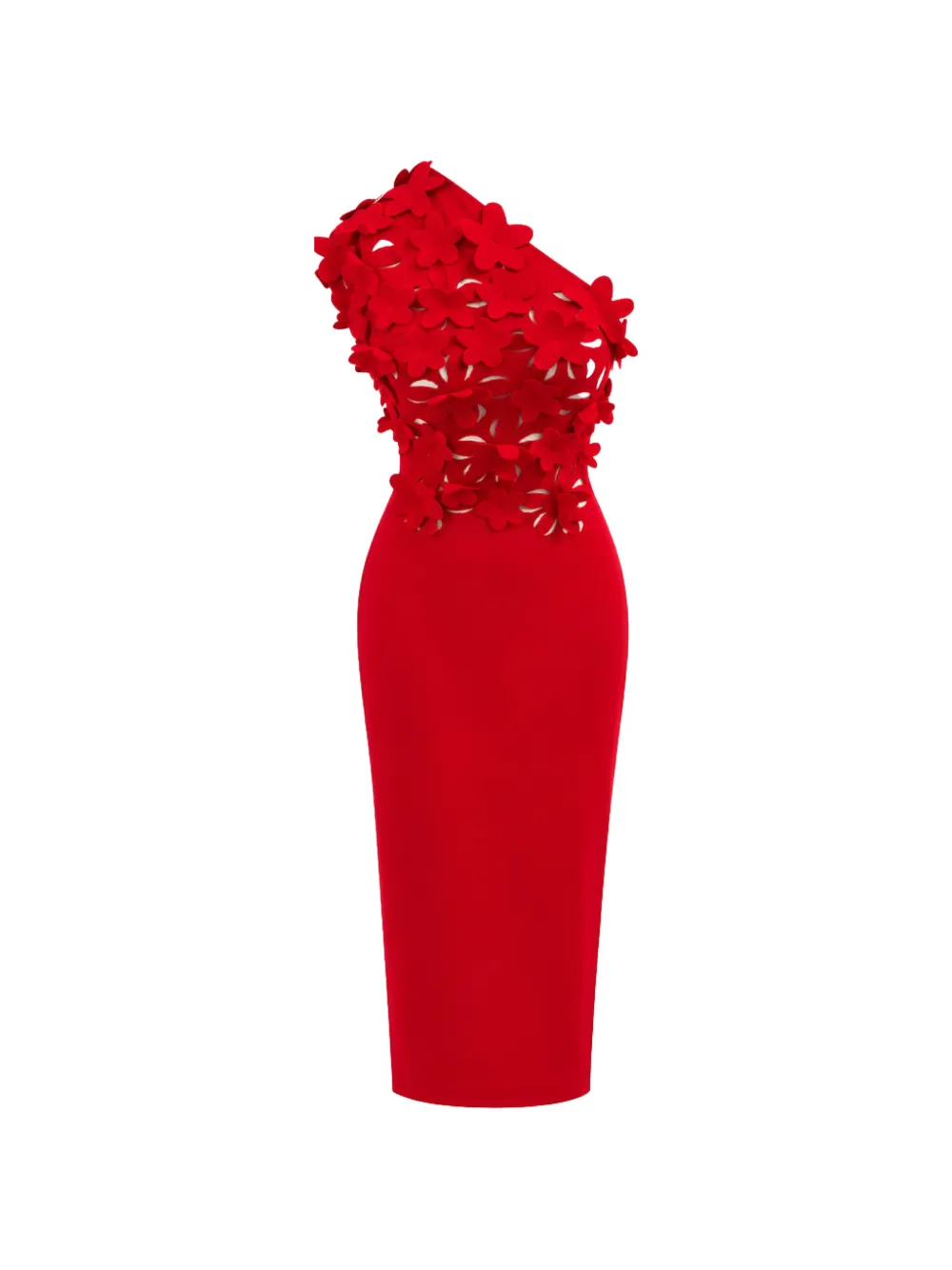 Liviana Conti floral-appliqué one-shoulder midi dress - Rosso