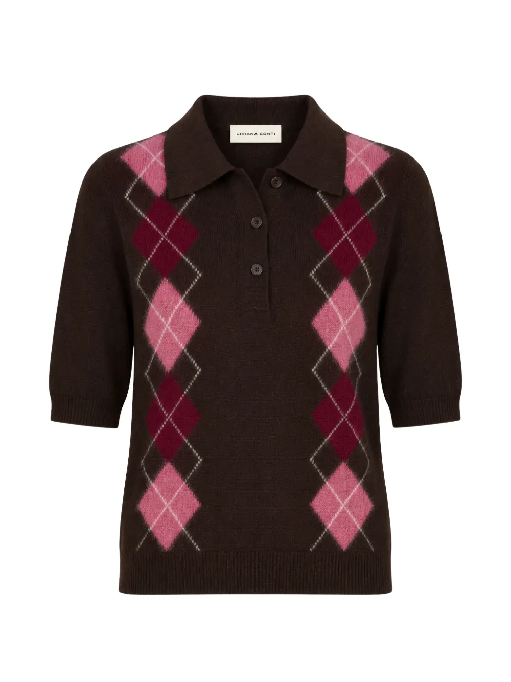 Liviana Conti Isma argyle short-sleeve sweater - Marron Liviana Conti Isma argyle short-sleeve sweater - Marron