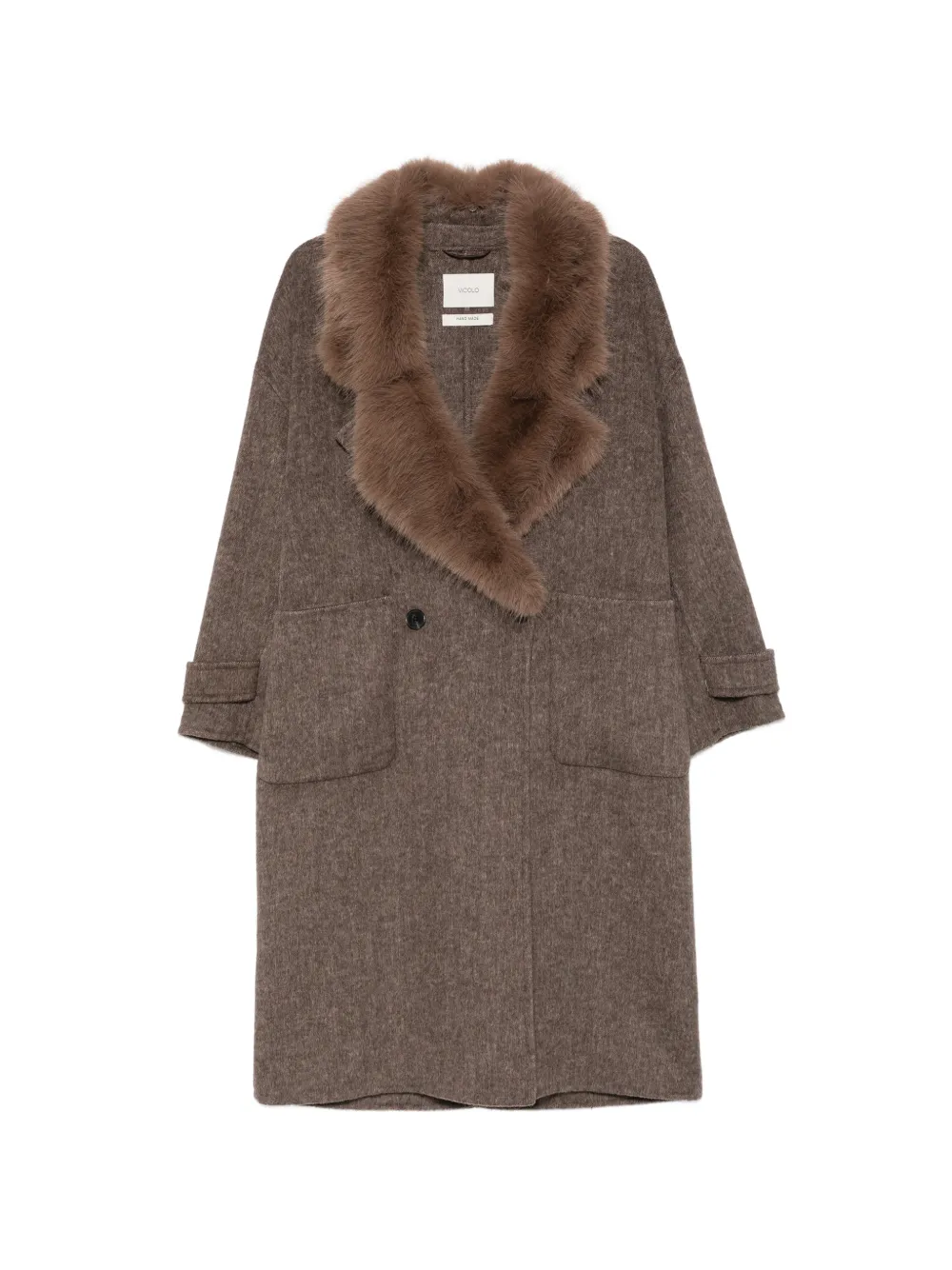 VICOLO faux-fur collar double-breasted coat - Braun
