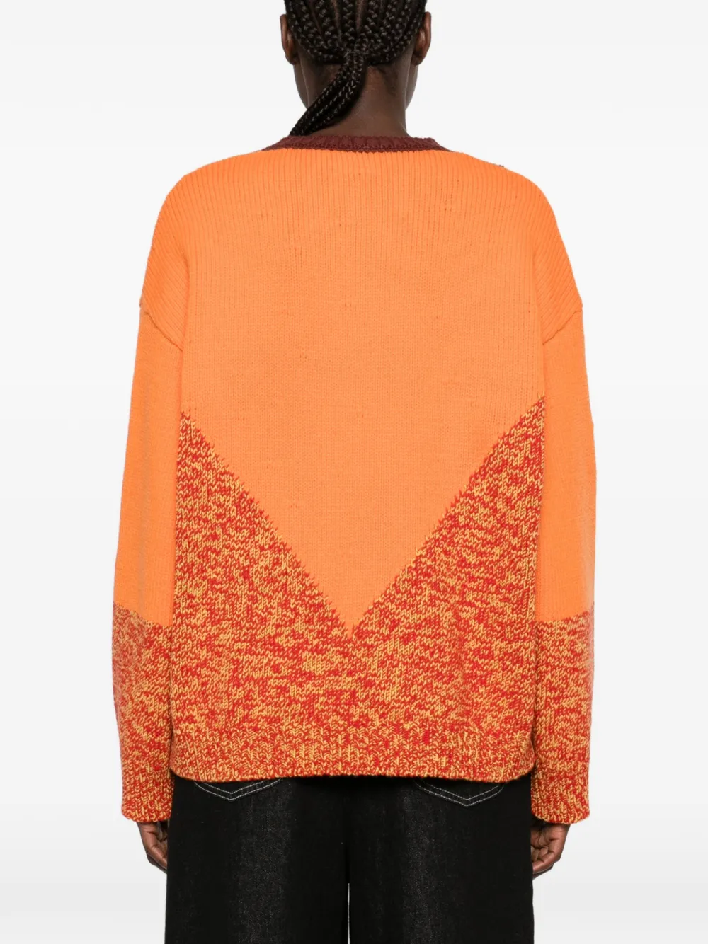 Marni logo-detail colour-block sweater Oranje