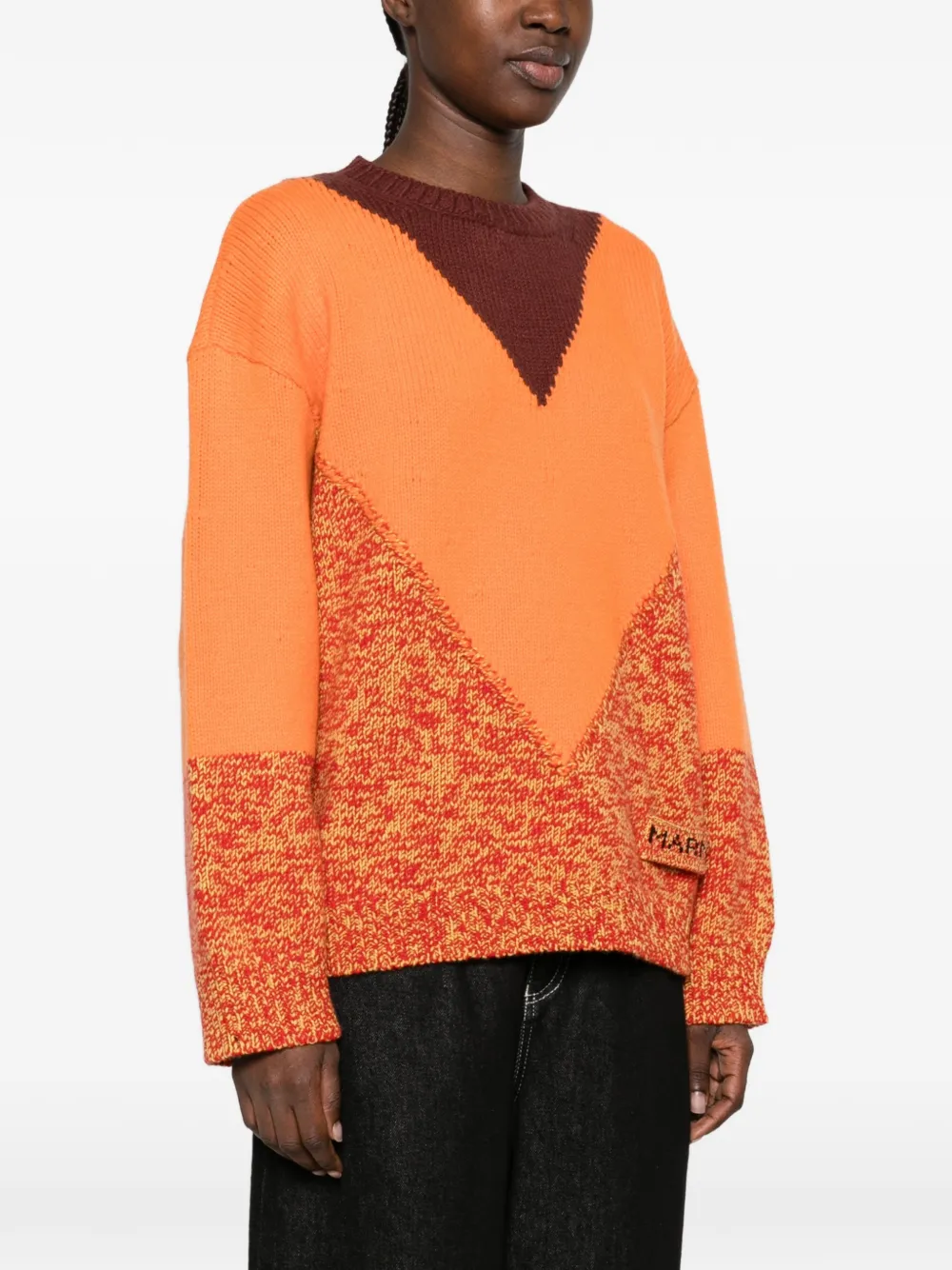Marni logo-detail colour-block sweater Oranje