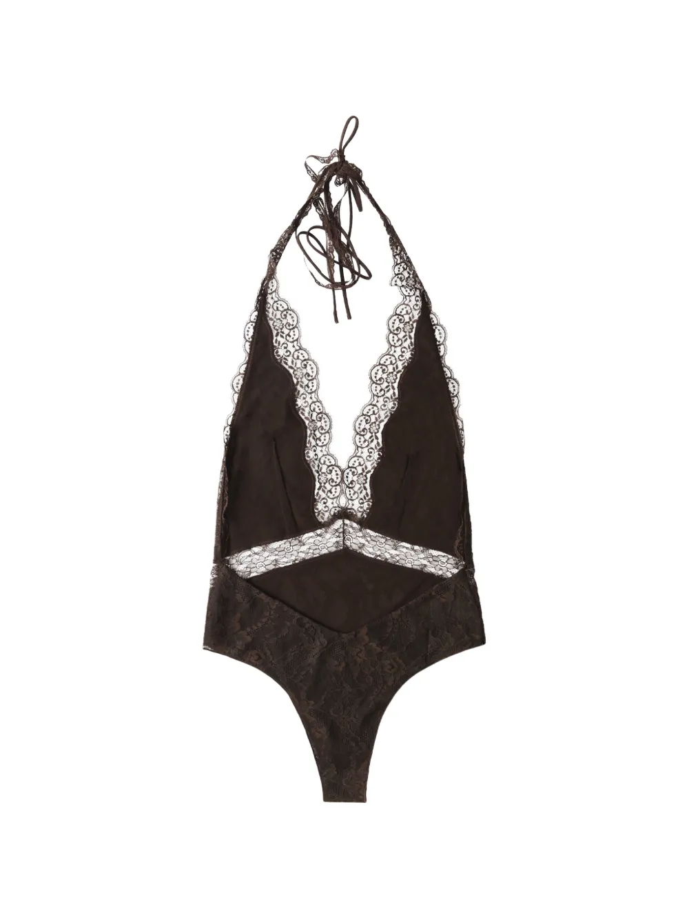 THE ANDAMANE Florida halterneck lace bodysuit Bruin
