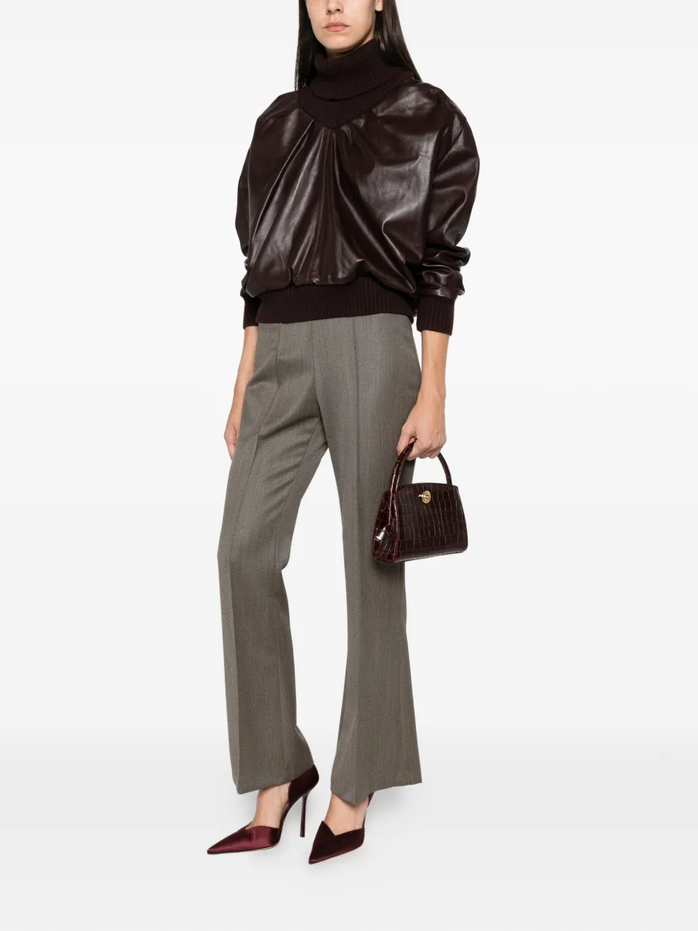Victoria Beckham gathered leather sweater Rood