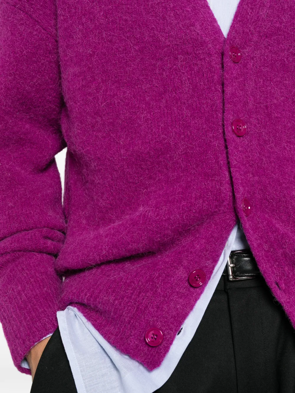 AMI Paris brushed-knit V-neck cardigan Paars