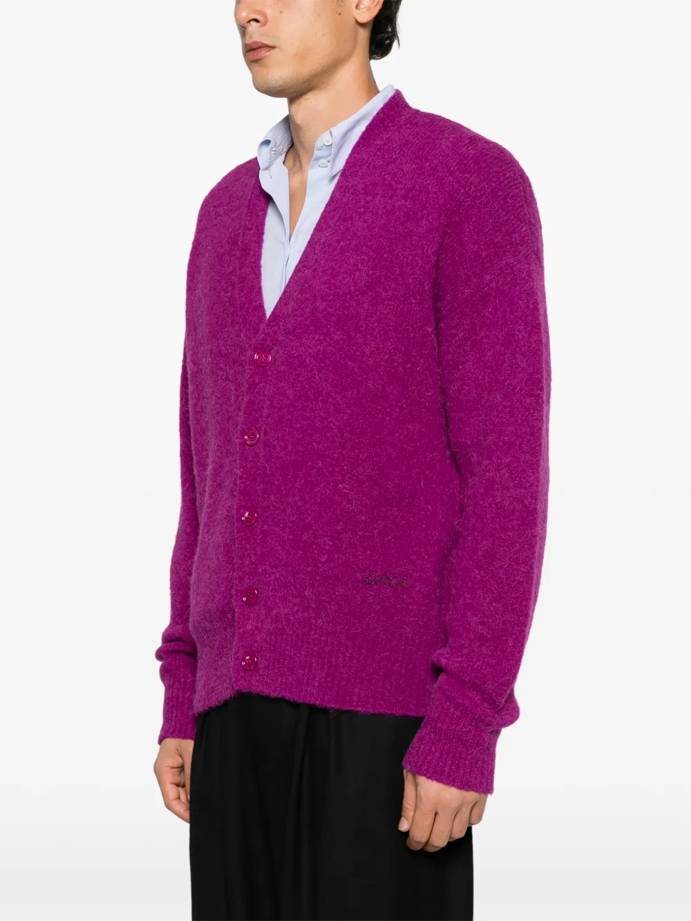 AMI Paris brushed-knit V-neck cardigan Paars