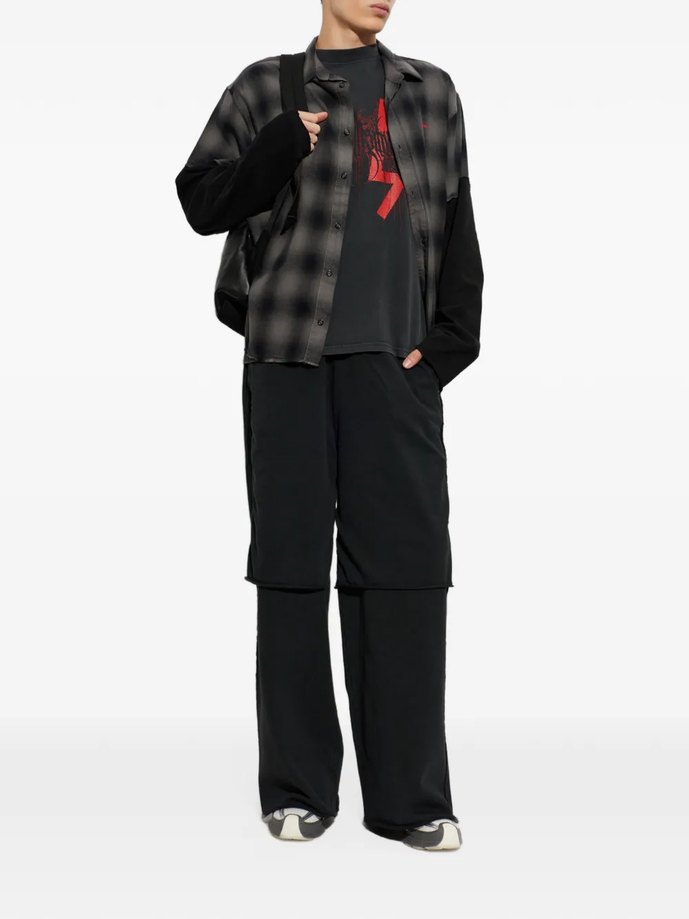 44 LABEL GROUP check-print panelled shirt Grijs