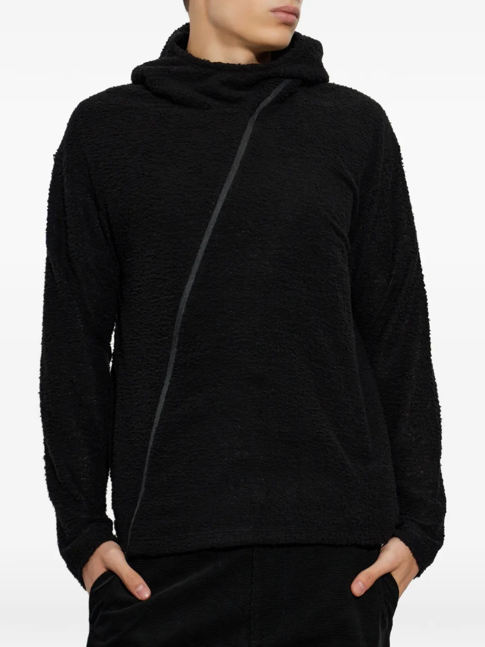 Post Archive Faction asymmetric-zip fleece hoodie Zwart