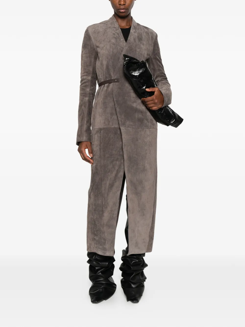 Rick Owens suede wrap-style coat Grijs