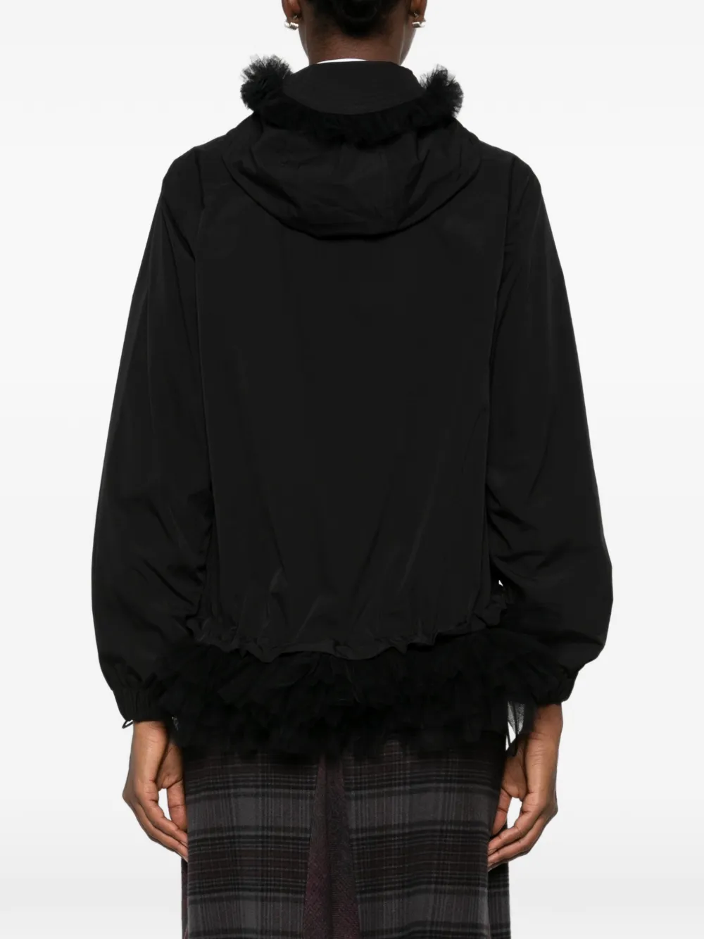 Noir Kei Ninomiya tulle-trim hooded jacket Zwart