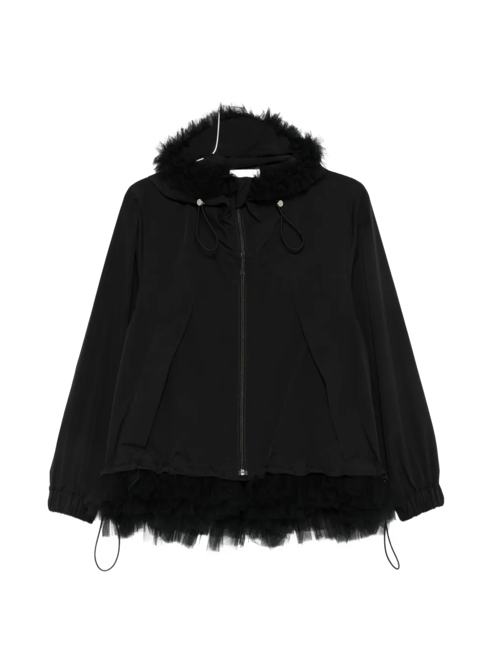 Noir Kei Ninomiya tulle-trim hooded jacket Zwart