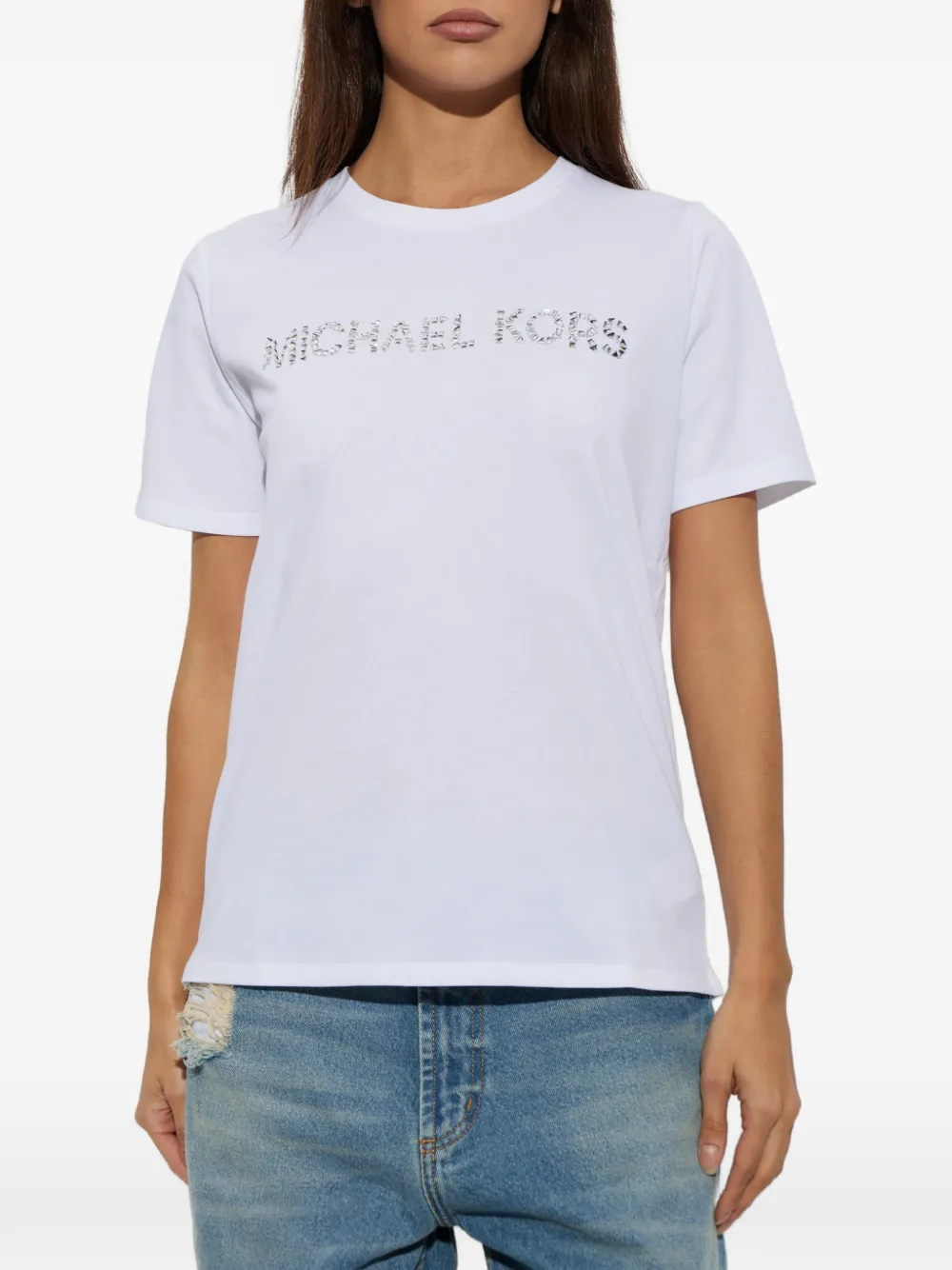 Michael Kors T-shirt verfraaid met kristallen en logo Wit