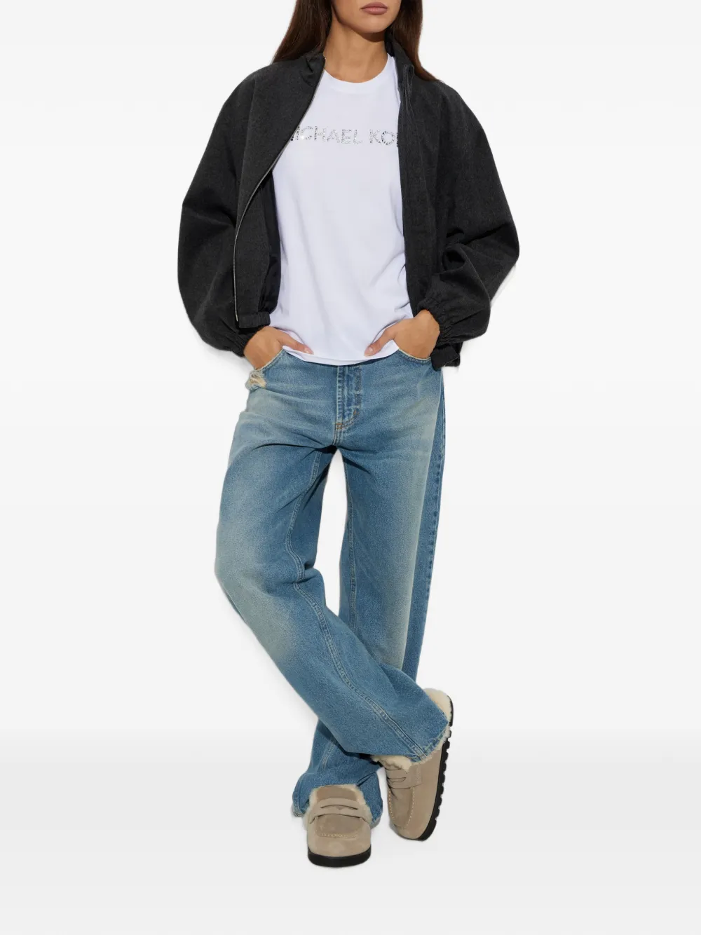 Michael Kors T-shirt verfraaid met kristallen en logo Wit
