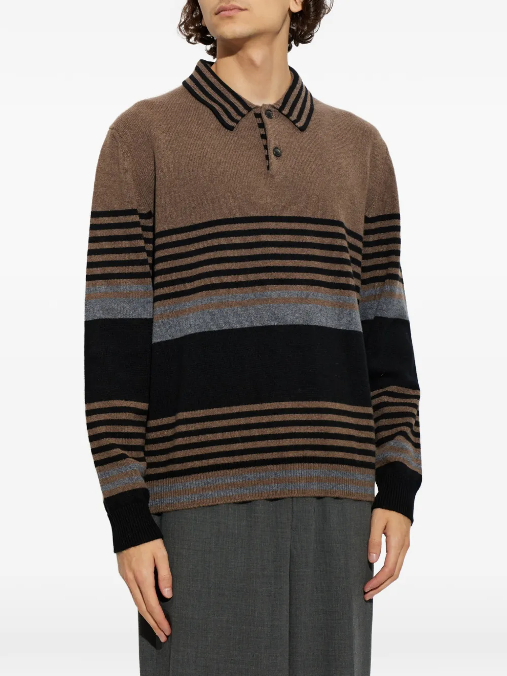 Paul Smith Lichtbruine gestreepte kasjmier polotrui