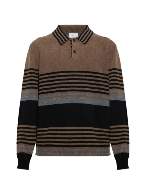 Paul Smith light brown Stripe cashmere polo sweater