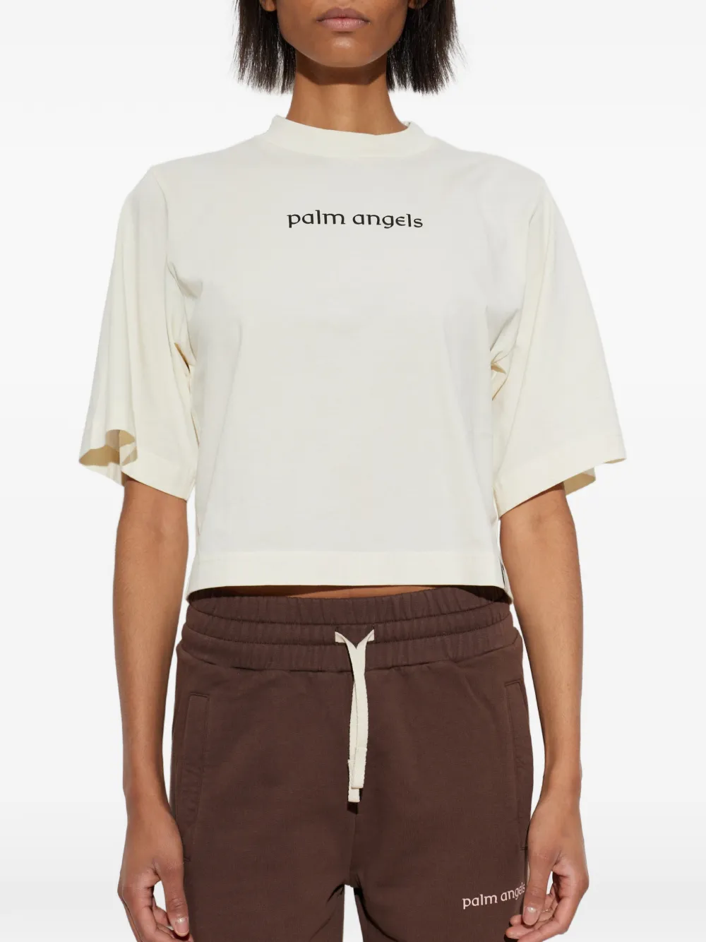 Palm Angels logo-print cropped T-shirt Beige