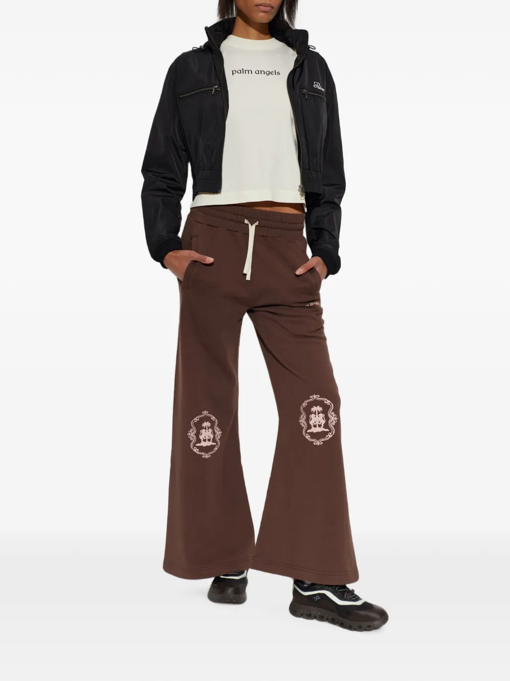 Palm Angels logo-print cropped T-shirt Beige