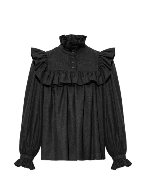 Chloé high-neck ruffled top in wool & cashmere flannel