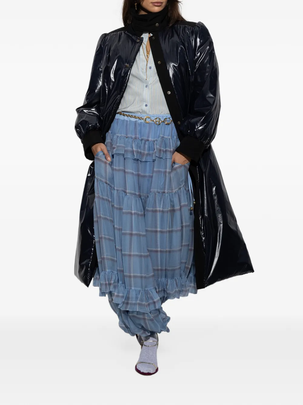 Chloé long utilitarian coat in shiny nylon - Blu