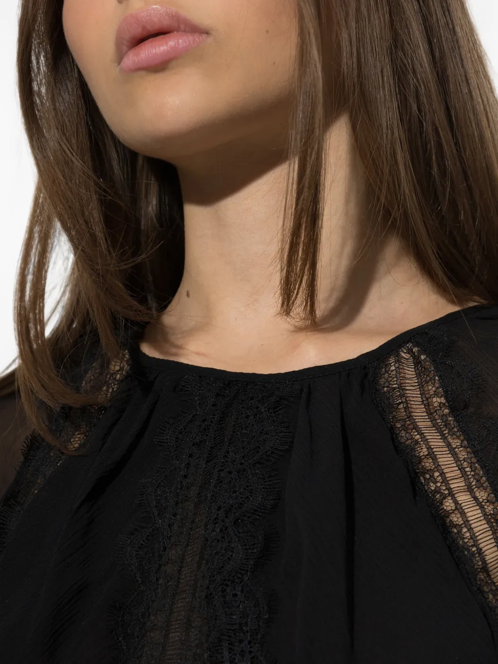 Blumarine Gelaagde mini-jurk met afwerking van kant Zwart