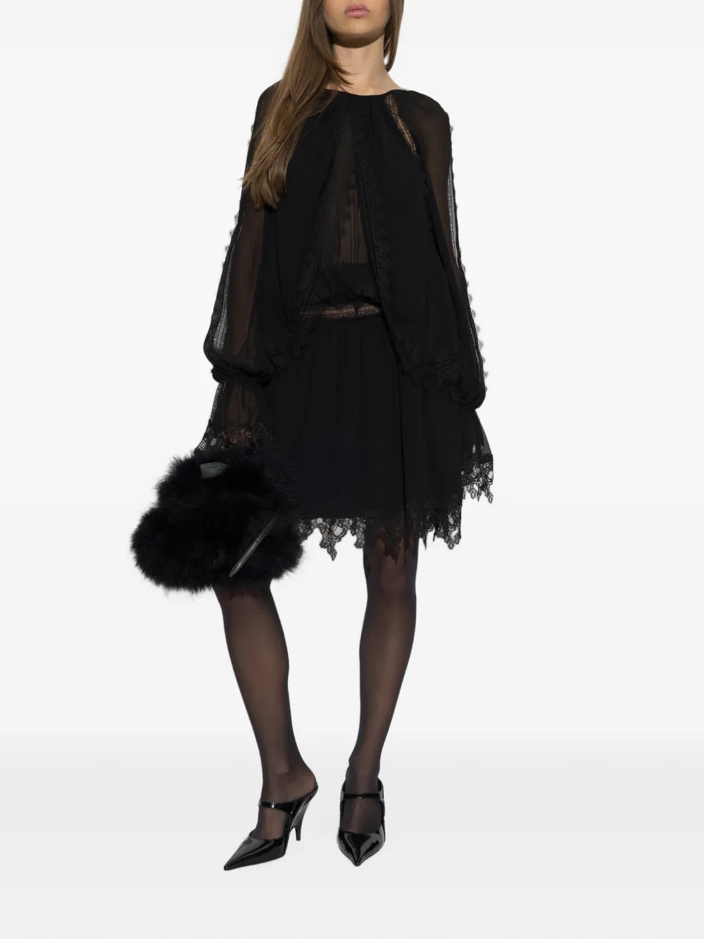 Blumarine lace-trimmed layered mini dress - Noir Blumarine lace-trimmed layered mini dress - Noir