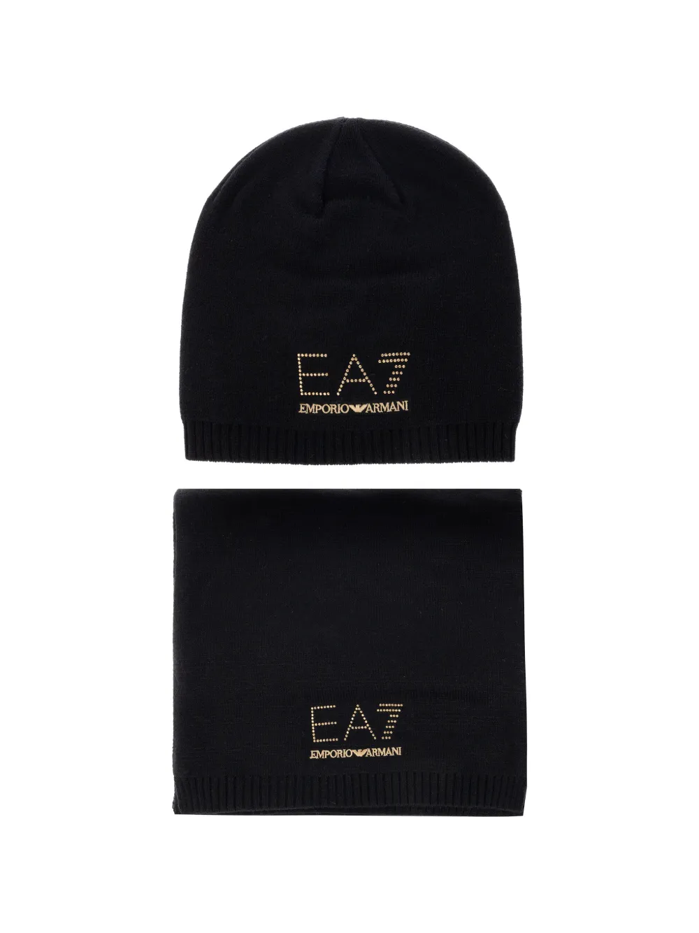 Ea7 Emporio Armani logo-embellished beanie hat and scarf set - Schwarz