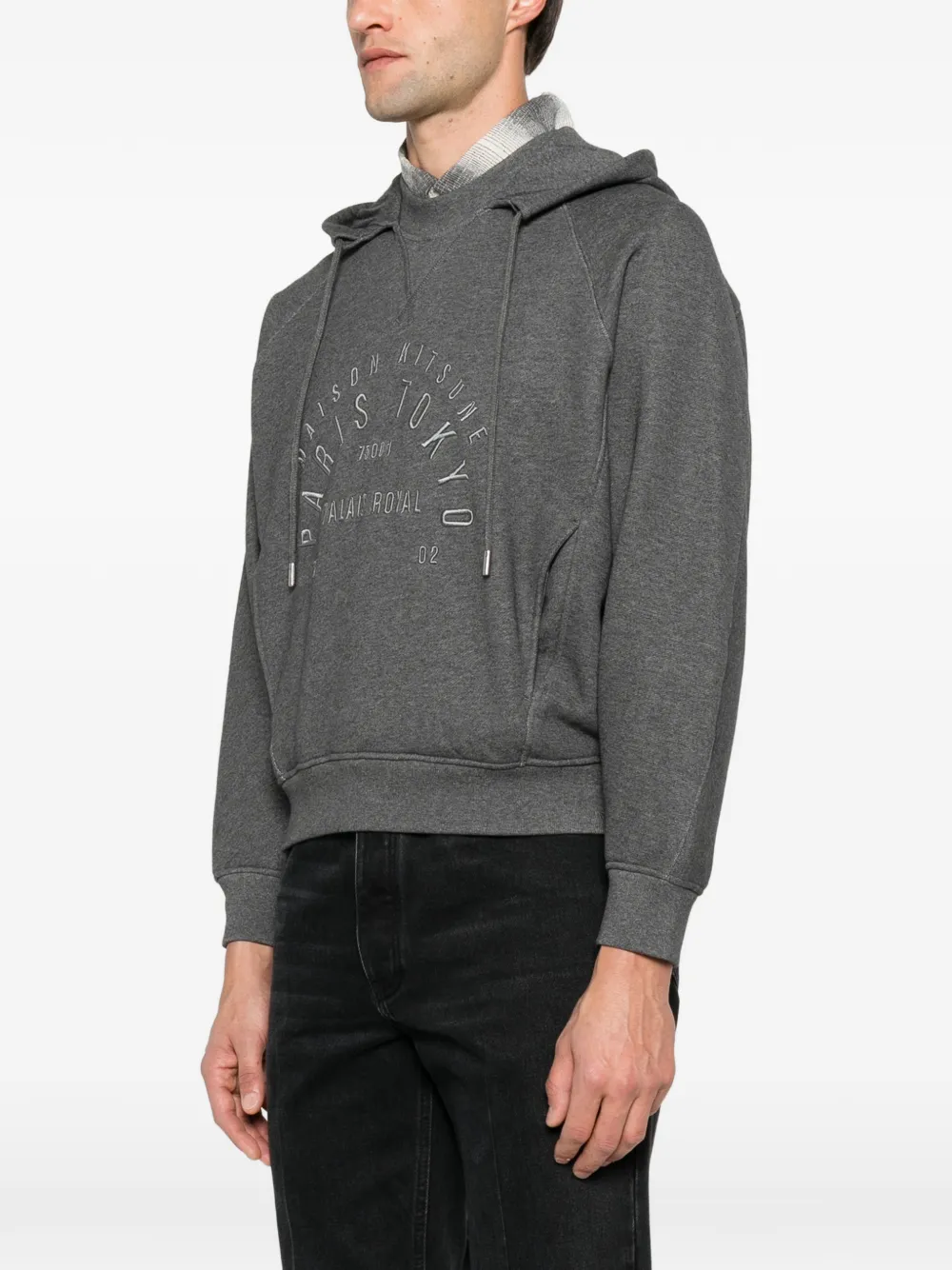 Maison Kitsuné Palais Royal logo-embroidered hoodie Grijs