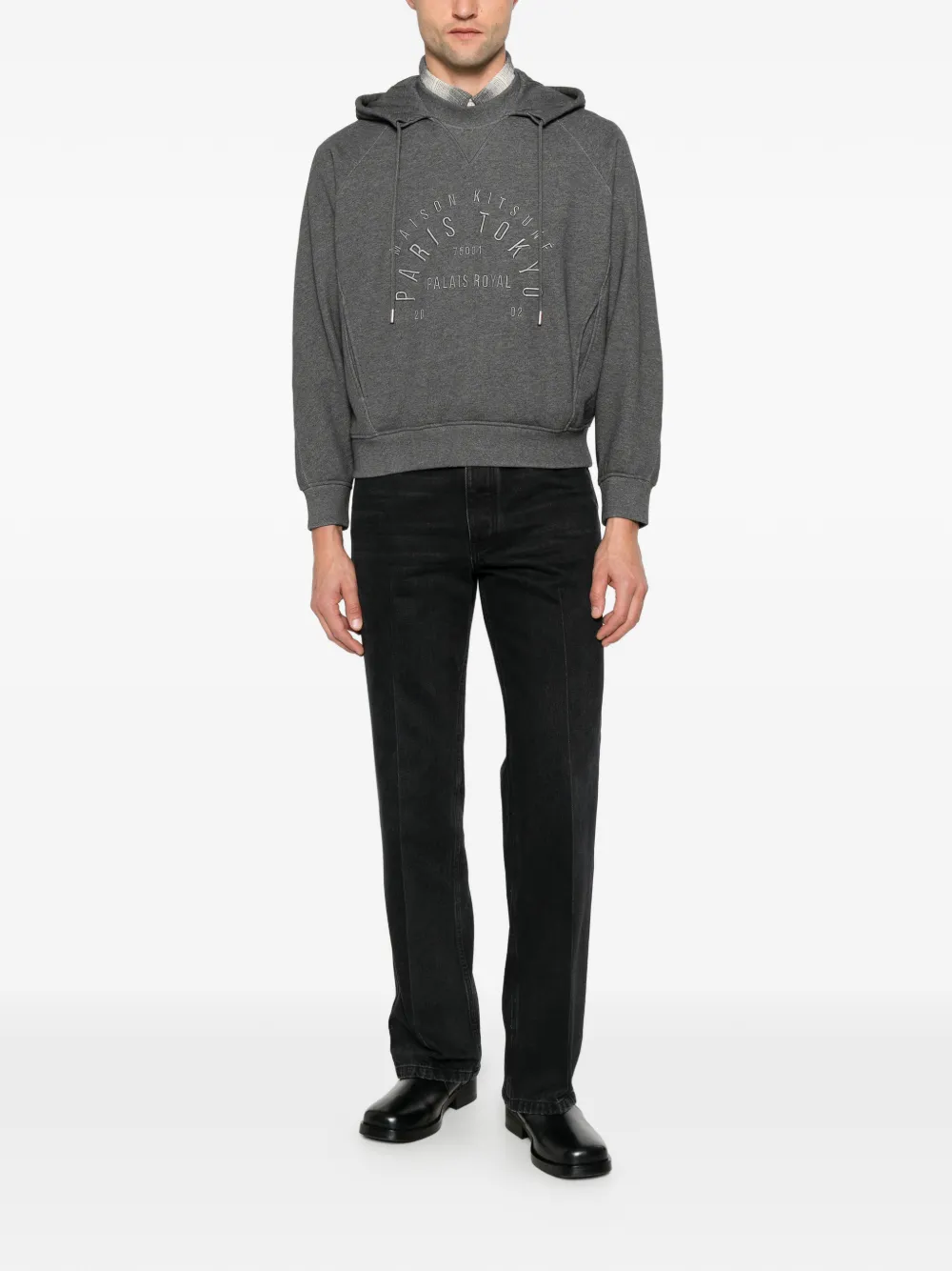 Maison Kitsuné Palais Royal logo-embroidered hoodie Grijs