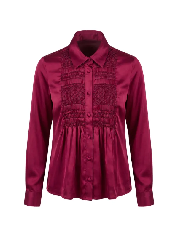 Loretta Caponi Tyra Smocked Shirt in Red