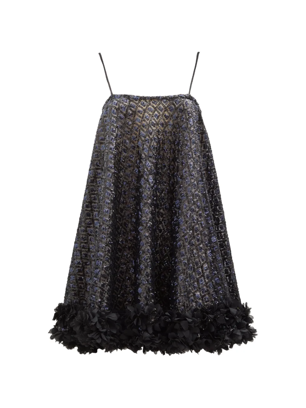 Loretta Caponi sequin-embellished floral-appliqué mini dress