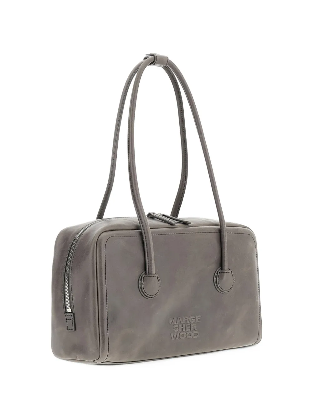 Marge Sherwood Soft Boston leren shopper met logo-reliëf Grijs