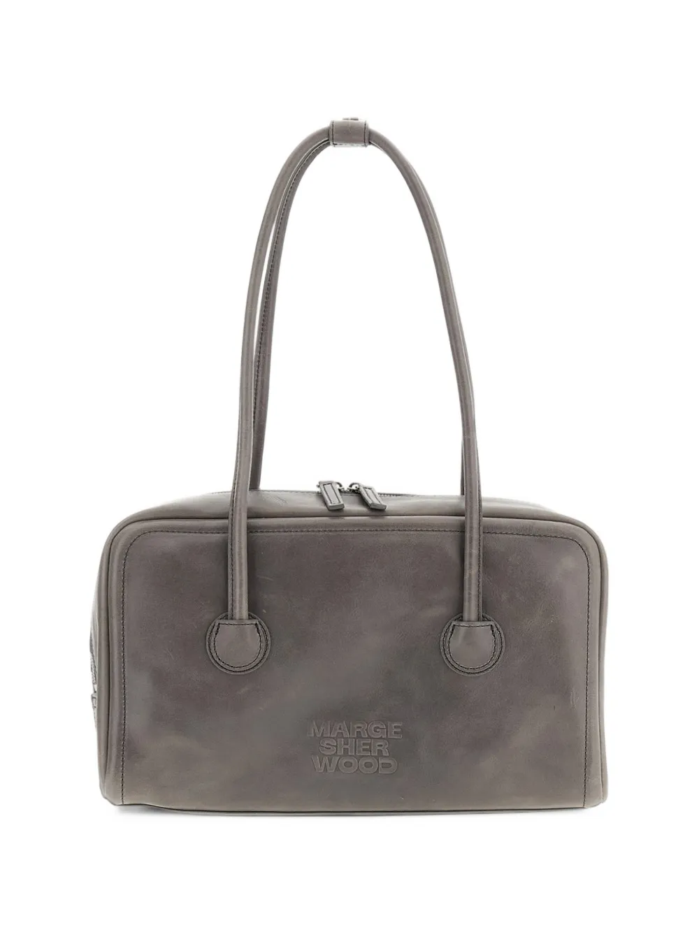 Marge Sherwood Soft Boston leren shopper met logo-reliëf Grijs