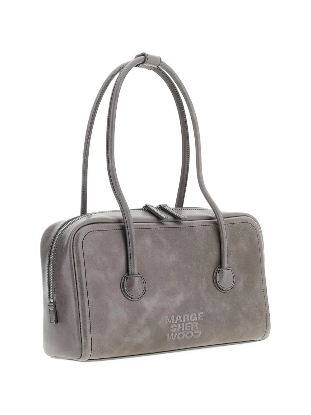 Marge Sherwood Soft Boston leren shopper met logo-reliëf Grijs